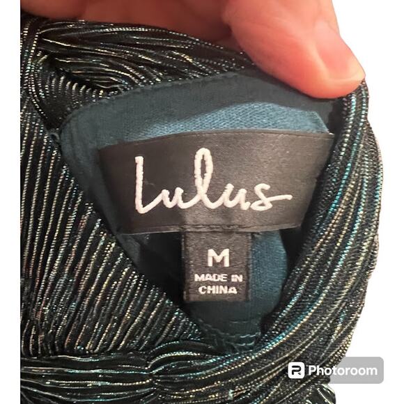 Lulu's Iridescent Teal Blue "Ailey Skater Dress" with Twisted Back Straps Size M - Picture 6 of 11